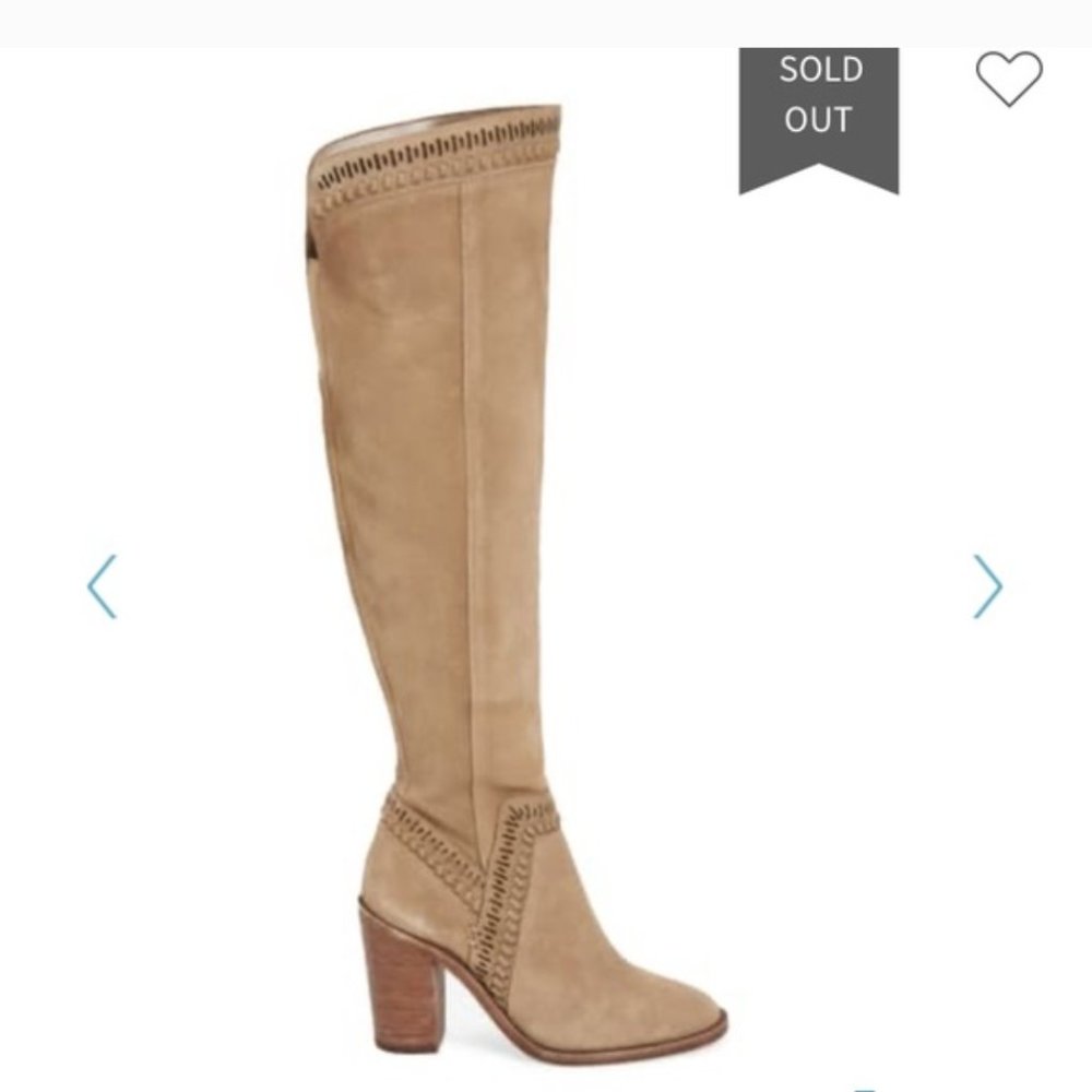 Vince Camuto Western Taupe Leather Over Knee Boot - Picture 2 of 10